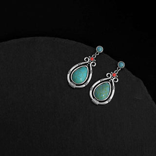 Buddha Gift Tibet Vintage Turquoise Waterdrop Strength Drop Dangle Earrings Clips