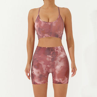 Buddha Gift 2Pcs Camo Print Backless Criss-Cross Strap Top Bra Shorts Leggings Pants Fitness Yoga Outfit Set
