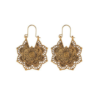 Buddha Gift Tibetan Lotus Engraving Copper Blessing Drop Earrings