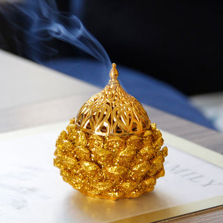 Buddha Gift Gold Pine Cone Pattern Spiritual Rituals Mini Incense Burner Home Tabletop Decor