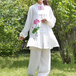 Buddha Gift Lotus Flower Leaf Pattern Tai Chi Meditation Prayer Spiritual Zen Practice Clothing Women's Set