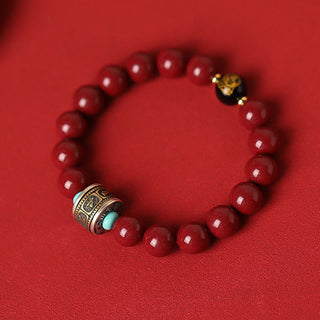 Buddha Gift 925 Sterling Silver Chinese Zodiac Natal Buddha Cinnabar Om Mani Padme Hum Calm Bracelet