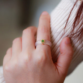 Buddha Gift White Agate Cyan Jade Turquoise Red Agate Luck Protection Ring