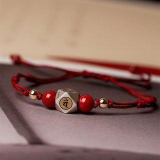 Buddha Gift Handmade 925 Sterling Silver Chinese Zodiac Natal Buddha Cinnabar Calm Braided Bracelet