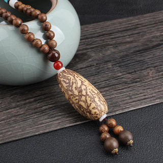 Buddha Gift Tibetan Wenge Wood Bodhi Seed Agate Balance Peace Necklace Pendant