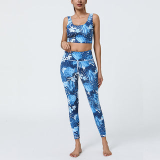 Buddha Gift 2Pcs Pineapple Grass Leaves Print Sports Fitness Crop Tank Bra High Waist Leggings Yoga Pants