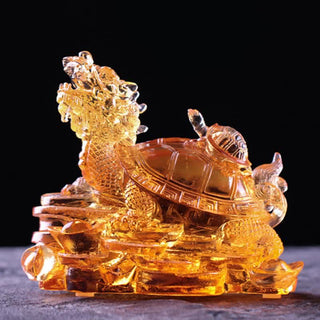 Buddha Gift Feng Shui Dragon Turtle Coins Handmade Liuli Crystal Luck Art Piece Home Office Decoration