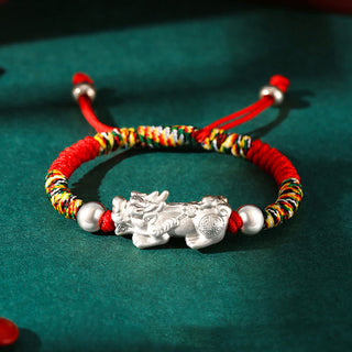 Buddha Gift 999 Sterling Silver PiXiu Wealth King Kong Knot String Braided Kids Child Bracelet