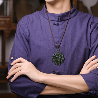 Buddha Gift Hetian Cyan Jade Nine Tailed Fox Luck Necklace String Pendant