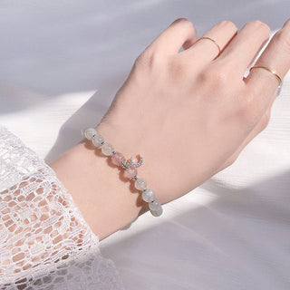 Buddha Gift Strawberry Quartz Moonstone Luck Moon Charm Bracelet