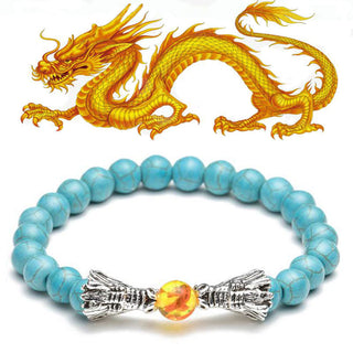 Buddha Gift White Turquoise Lava Rock Dragon Blessing Beaded Bracelet