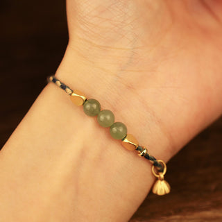 Buddha Gift Handcrafted Hetian Jade Lotus Charm Luck Braided Bracelet
