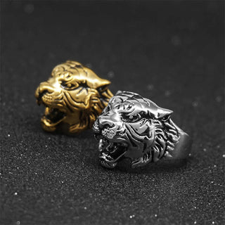 Buddha Gift Men's Animal Tiger Head Titanium Steel Balance Calm Punk Rock Biker Ring