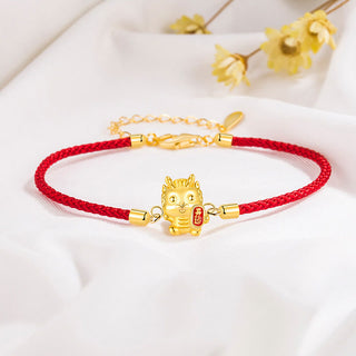 Buddha Gift 925 Sterling Silver Year Of The Dragon Lucky Golden Dragon Strength Red Rope Chain Bracelet