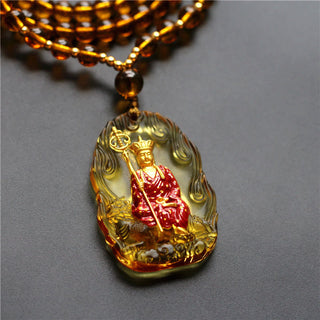 Buddha Gift Ksitigarbha Buddha Liuli Crystal Compassion Amulet Necklace Pendant