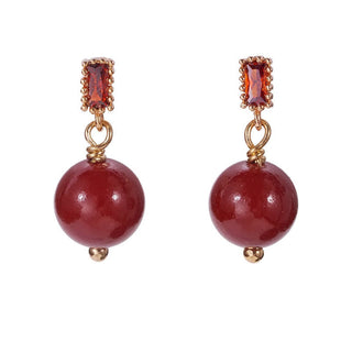 Buddha Gift 925 Sterling Silver Posts 14K Gold Filled Cinnabar Bead Zircon Calm Earrings