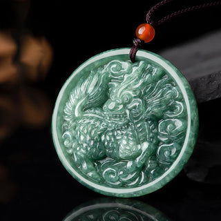 Buddha Gift Natural Jade Kirin Abundance String Necklace Pendant