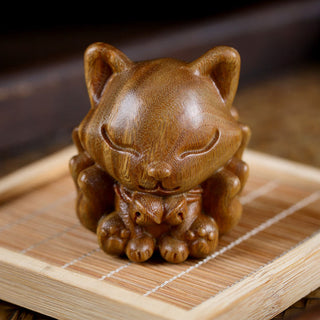 Buddha Gift Mini Nine Tailed Fox Ivory Fruit Sandalwood Green Sandalwood Blessing Decoration