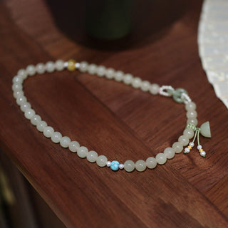 Buddha Gift 925 Sterling Silver Hetian Jade Double Peace Buckle Lotus Luck Double Wrap Bracelet