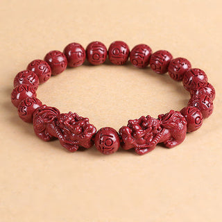 Buddha Gift Natural Double PiXiu Cinnabar Om Mani Padme Hum Wealth Luck Bead Bracelet