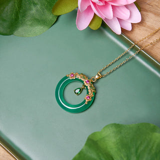 Buddha Gift Green Chalcedony Peace Buckle Design Strength Necklace Pendant