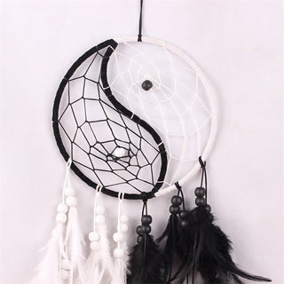 Buddha Gift Yin Yang  Dream Catcher Circular Net with Feathers Balance Decoration