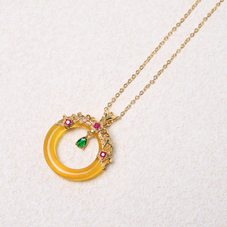 Buddha Gift Green Chalcedony Peace Buckle Design Strength Necklace Pendant