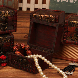 Buddha Gift Retro Small Square Wood Jewelry Box Lotus Grass Flower Grape Copper Coin Daffodil Jewelry Storage Box