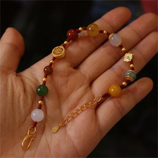 Buddha Gift 925 Sterling Silver Natural Hetian Jade Amber Red Agate Crystals Luck Bracelet
