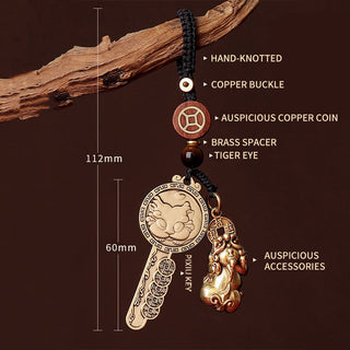 Buddha Gift PiXiu Wealth Copper Coin Yin Yang Bagua Handmade Key Chain
