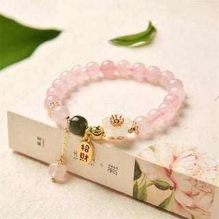 Buddha Gift Natural Pink Crystal Jade Flower Warm Love Bracelet