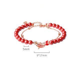 Buddha Gift 925 Sterling Silver Lucky Koi Fish Cinnabar Zircon Prosperity Double Layer Chain Bracelet