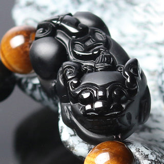 Buddha Gift FengShui PiXiu Rainbow Obsidian Tiger Eye Wealth Bracelet
