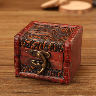 Buddha Gift Retro Small Square Wood Jewelry Box Lotus Grass Flower Grape Copper Coin Daffodil Jewelry Storage Box