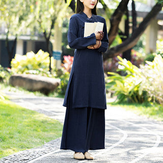 Buddha Gift 2Pcs Plain Long Sleeve Zen Yoga Clothing Meditation Clothing Top Pants Women's Set