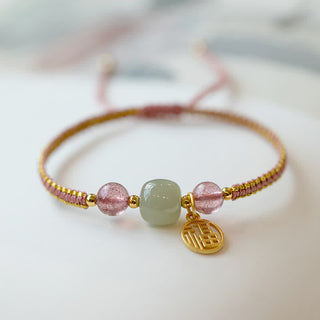Buddha Gift Red Agate Jade Lotus Confidence Calm String Bracelet