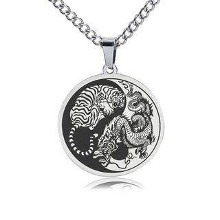 Buddha Gift Tiger Dragon Titanium Steel Chain Necklace Harmony Pendant