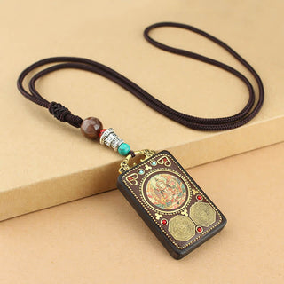 Buddha Gift Tibet God of Wealth Thangka Ebony Peace Necklace Pendant