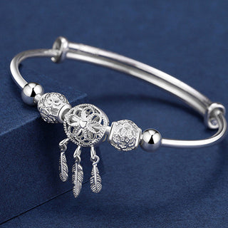 Buddha Gift Tibetan White Copper Blessing Dream Catcher Charm Bracelet