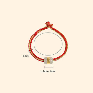 Buddha Gift 999 Gold Hetian White Jade Om Mani Padme Hum Fu Character Luck Braided Bracelet