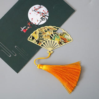 Buddha Gift Traditional Butterfly Lotus Flower Crane Dragon Phoenix Fox Koi Fish New Beginning Metal Brass Hollow Fan Bookmarks