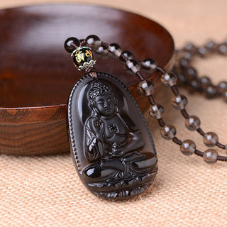 Buddha Gift Chinese Zodiac Obsidian Protection Necklace