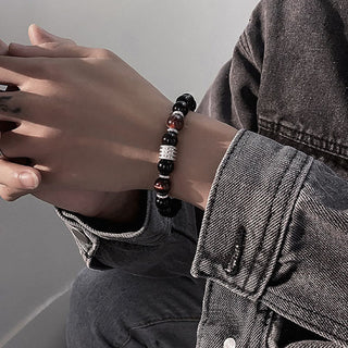 Buddha Gift Natural Black Obsidian Tiger Eye Strength Fulfillment Bracelet