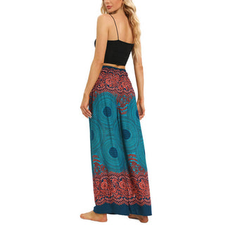 Buddha Gift Bohemian Compass Flower Print Lace-up Wide Leg Pants Women's Yoga Pants