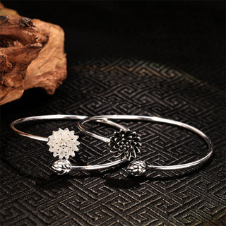 Buddha Gift Retro Lotus White Copper Enlightenment Bracelet Bangle
