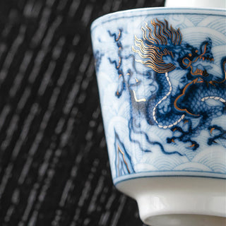 Buddha Gift Small Blue And White Dragon Pattern Ceramic Teacup Kung Fu Tea Cups 45ml