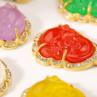 Buddha Gift 18K Gold Filled Laughing Buddha Jade Luck Necklace Chain Pendant