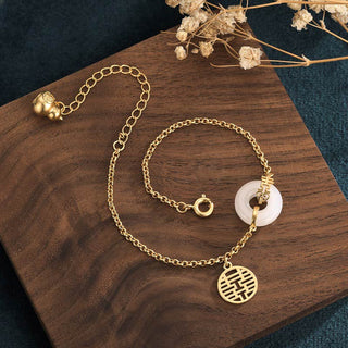 Buddha Gift White Jade Double Happiness Fortune Bracelet