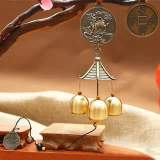 Buddha Gift Feng Shui Copper Coin Koi Fish Bagua Kirin Wind Chime Bell Luck Wall Hanging Decoration