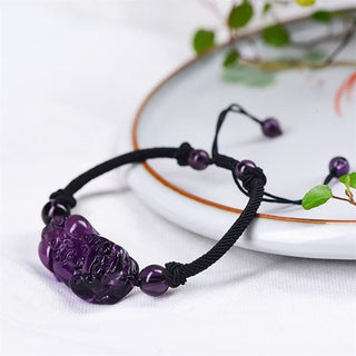 Buddha Gift Natural Obsidian Amethyst Citrine PiXiu Cooper Coin Wealth Bracelet